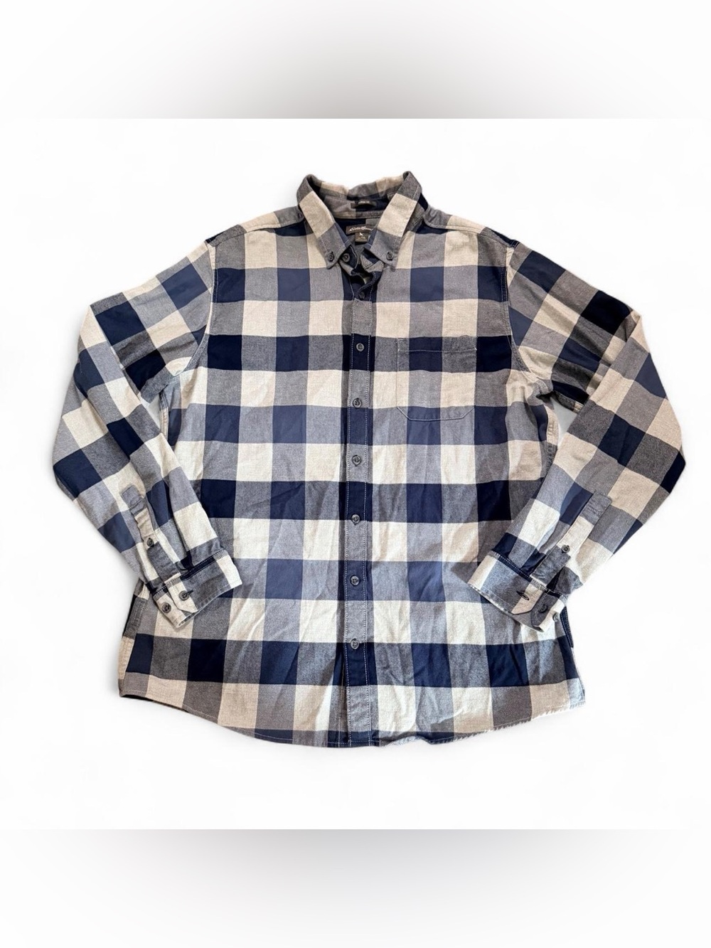 Eddie Bauer Navy and White Buffalo Check Button-Down Shirt